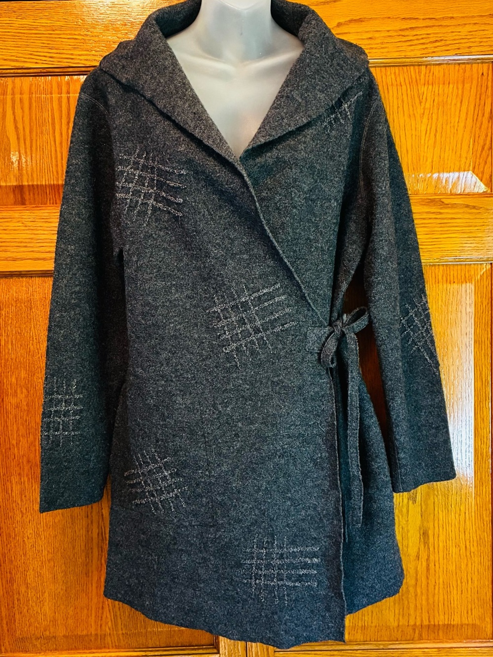 J. Jill Charcoal Gray Felted Wool Wrap Cardigan with Tie, small